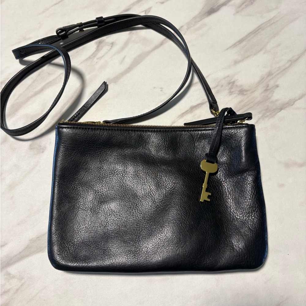 Fossil Devont Black Leather Crossbody Bag